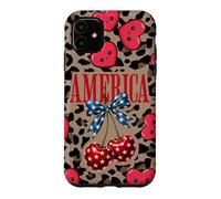 Custodia per iPhone 11 Brown Cheetah America Girls Leopard Print Cherry E Bow