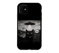 Custodia per iPhone 11 Bruh Black Cat Selfie UFO Astronave Aliena Meme Paranormale