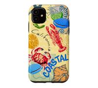 Custodia per iPhone 11 California Coastal Seafood Collage Retro Beach Food Art
