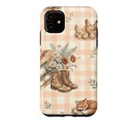 Custodia per iPhone 11 Cappello da fattoria Stivali Agnello Polli Volpe Giardino Acquerello