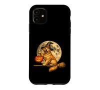 Custodia per iPhone 11 Cappello da strega Golden Retriever Jack O Lantern Moon Broomstick