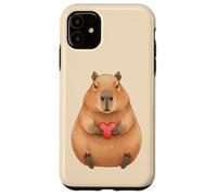 Custodia per iPhone 11 Carino Capibara Holding Cuore Rosso Valentine Love