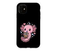Custodia per iPhone 11 Carino Kawaii Axolotl Bubble Tea Amante Rosa Cartoon Boba Drink