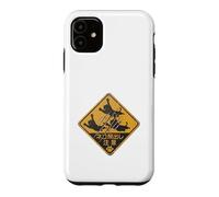 Custodia per iPhone 11 Cartello retrò giapponese con gatto che attraversa la scritta "Caution Leaping Cats