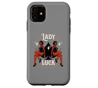 Custodia per iPhone 11 Casinò vintage retrò Rockabilly Devil Girl Lady Lucky Spade