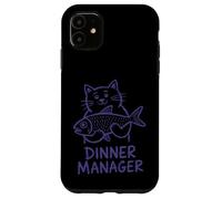 Custodia per iPhone 11 Cat Dinner Manager Divertente Felino Fish Amante