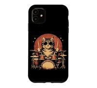 Custodia per iPhone 11 Cat Drumming Kitty batterista suonando la batteria Musica rock band