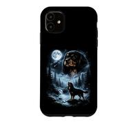 Custodia per iPhone 11 Cavalier King Charles Spaniel Ululando alla Luna Retro anni '90