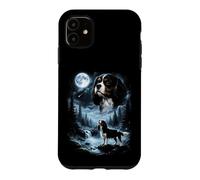 Custodia per iPhone 11 Cavalier King Charles Spaniel Ululando alla Luna Retro anni '90