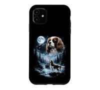 Custodia per iPhone 11 Cavalier King Charles Spaniel Ululando alla Luna Retro anni '90