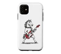 Custodia per iPhone 11 Cavallo roccia stile divertente cavallo che suona la chitarra Rocker