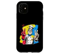 Custodia per iPhone 11 Chef sorridente segno pace retrò ritratto grafico doppio cuoco