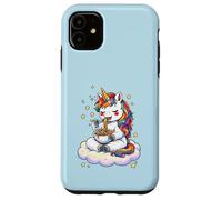 Custodia per iPhone 11 Chibi Unicorno Mangia Arcobaleno Spaghetti Pasta Grafica