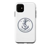 Custodia per iPhone 11 Citazione Latina Festina Lente Ancora e Delfino Emblema