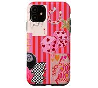 Custodia per iPhone 11 Collage con 8 Lucky Lighting Bolt Star a forma di pallina rosa preppy a righe