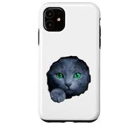 Custodia per iPhone 11 Colpisce il gatto blu russo con gli occhi verdi che sbirciano attraverso