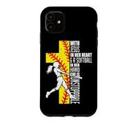 Custodia per iPhone 11 Con Gesù nel suo cuore e un softball in mano cristiano