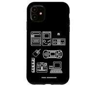 Custodia per iPhone 11 Console retrò PC games nerd storia panoramica 8 bit pixel
