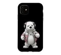Custodia per iPhone 11 Cool Polar Bear Cuffie Plaid Giacca Design