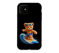 Custodia per iPhone 11 Coraggioso orsacchiotto cavalcando le onde tavola da surf Shapes Mania