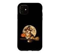 Custodia per iPhone 11 Corgi Cappello da strega Jack O Lantern Pumpkin Full Moon scopa