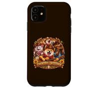 Custodia per iPhone 11 Country& Western Capybara Shiba-Inu con chitarra Musica
