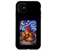Custodia per iPhone 11 Cozy Chicken Playing Guitar Whimsical Art Music Farmer Hen