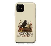 Custodia per iPhone 11 Cozy Crow Cafe, design vintage per amanti del caffè autunnale