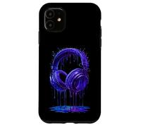 Custodia per iPhone 11 Cuffie blu elettrico DJ Gamer Music Art Paint Drip