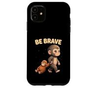 Custodia per iPhone 11 Cute Baby Monkey Be Brave Viral Meme Emozionale Peluche
