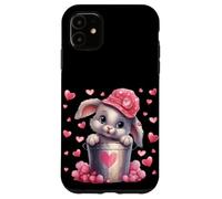 Custodia per iPhone 11 Cute Bunny In Valentines Basket Hearts For Rabbit Mom