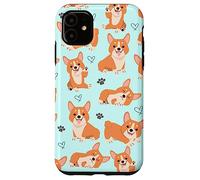Custodia per iPhone 11 Cute Corgi Dog with Paws Lover in Aqua Turquoise Pattern