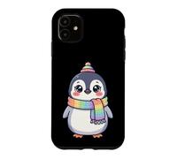 Custodia per iPhone 11 Cute Kawaii Penguin Rainbow Beanie Scarf Winter