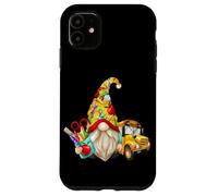Custodia per iPhone 11 Cute Teacher Gnome With Big Yellow Bus For School Bus Driver