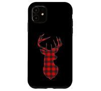 Custodia per iPhone 11 Deer Plaid Red Reindeer Buck Christmas Xmas
