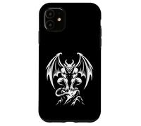 Custodia per iPhone 11 Demone Gargoyle alato appollaiato su Rock Gothic Line Art icona