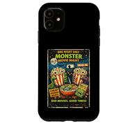 Custodia per iPhone 11 Design Film Horror Retro Finto con Popcorn Mostri Drive-In
