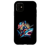 Custodia per iPhone 11 Divertente 4 luglio 4 luglio Abe Abraham Lincoln Equitazione di uno squalo