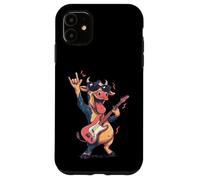 Custodia per iPhone 11 Divertente cartone animato mucca a dondolo chitarra stile vintage