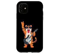 Custodia per iPhone 11 Divertente cartone animato Tiger Rock Music Guitar Player Design