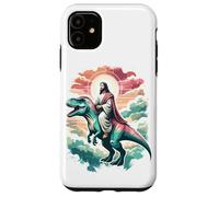 Custodia per iPhone 11 Divertente Gesù che cavalca T-Rex Dinosaur Meme Parodia per i credenti