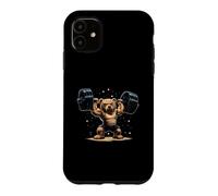 Custodia per iPhone 11 Divertente orsacchiotto sollevamento pesi palestra allenamento animale sollevatore