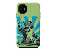 Custodia per iPhone 11 DJ Cat Disco Funny Sound Tech Headphone Techno Music