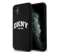 Custodia per iPhone 11 DKNY MagSafe in silicone liquido con logo bianco e nero