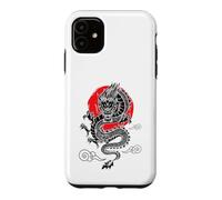 Custodia per iPhone 11 Drago giapponese con tramonto rosso, amante dell'arte giapponese