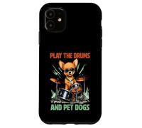 Custodia per iPhone 11 Drummer Dog Play The Drums Pet Dog Drumming Batteria Percussioni