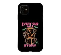 Custodia per iPhone 11 Every Cup Has A Story Halloween Coffee Lover Mug Stack