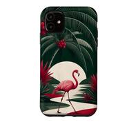 Custodia per iPhone 11 Fenicottero che cammina sotto le palme ad arco