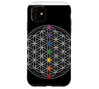 Custodia per iPhone 11 fiore della vita con simboli chakra, geometria sacra mandala