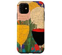 Custodia per iPhone 11 Fiori e Calici di Vino Un Brindisi al Colore e alla Vita